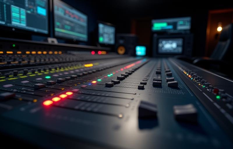 Mixing console in the studio control room