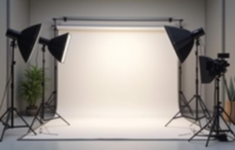 Small video production set with lighting